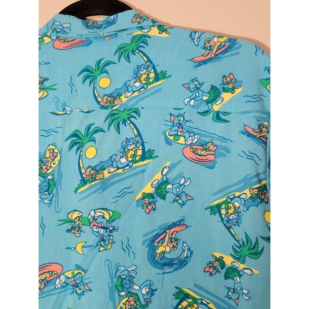 Tom And Jerry Shirt Mens LARGE Novelty Blue Button Up Rayon‎ - Picture 6 of 7